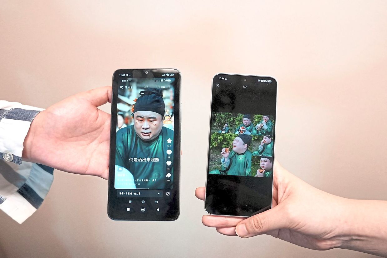 Copycat? Copy that: Baicai’s social media post (left) and the AI microdrama (right) accused of stealing his likeness. — AFP