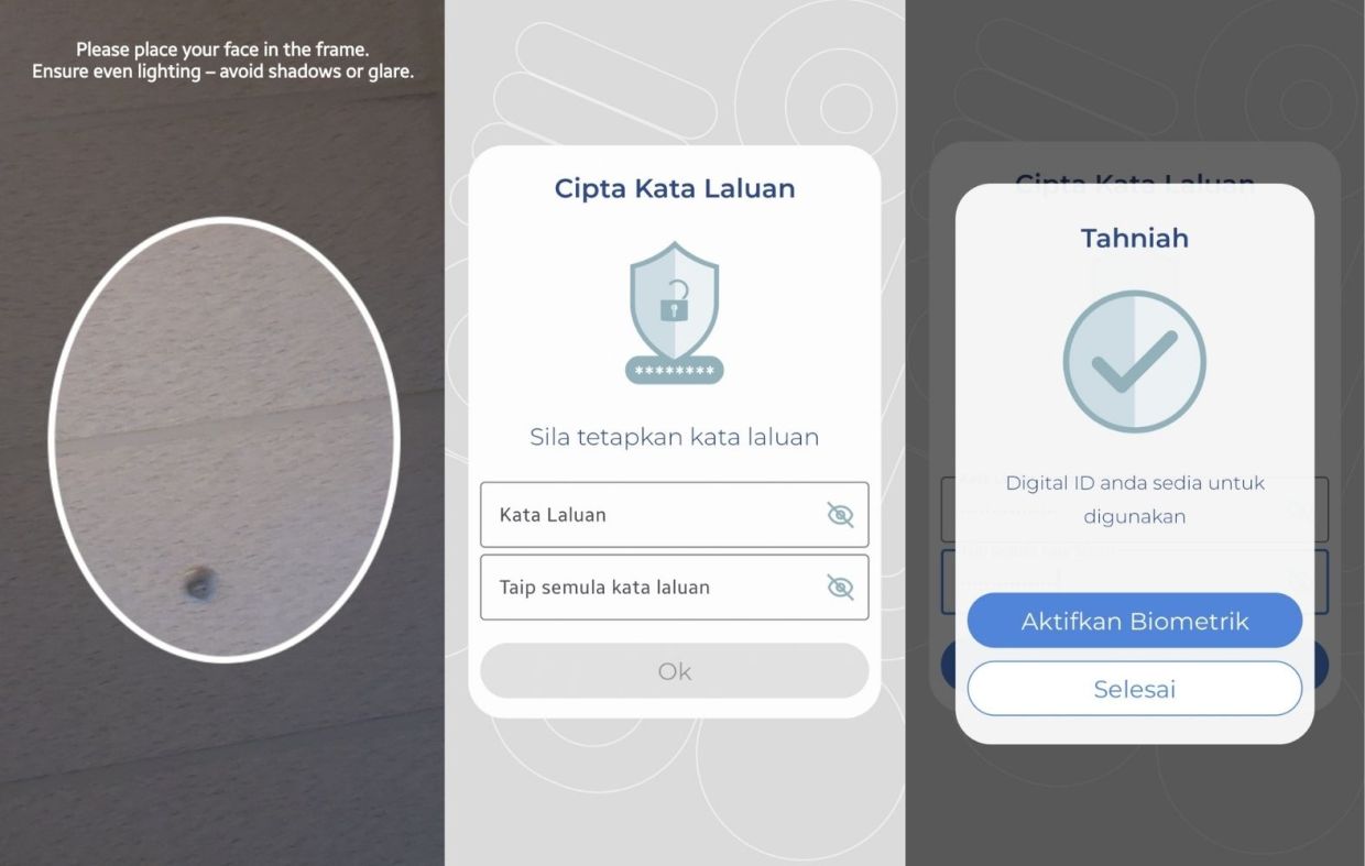 Users must then complete an eKYC verification using the device’s selfie camera before setting a password to create their MyDigital ID.
