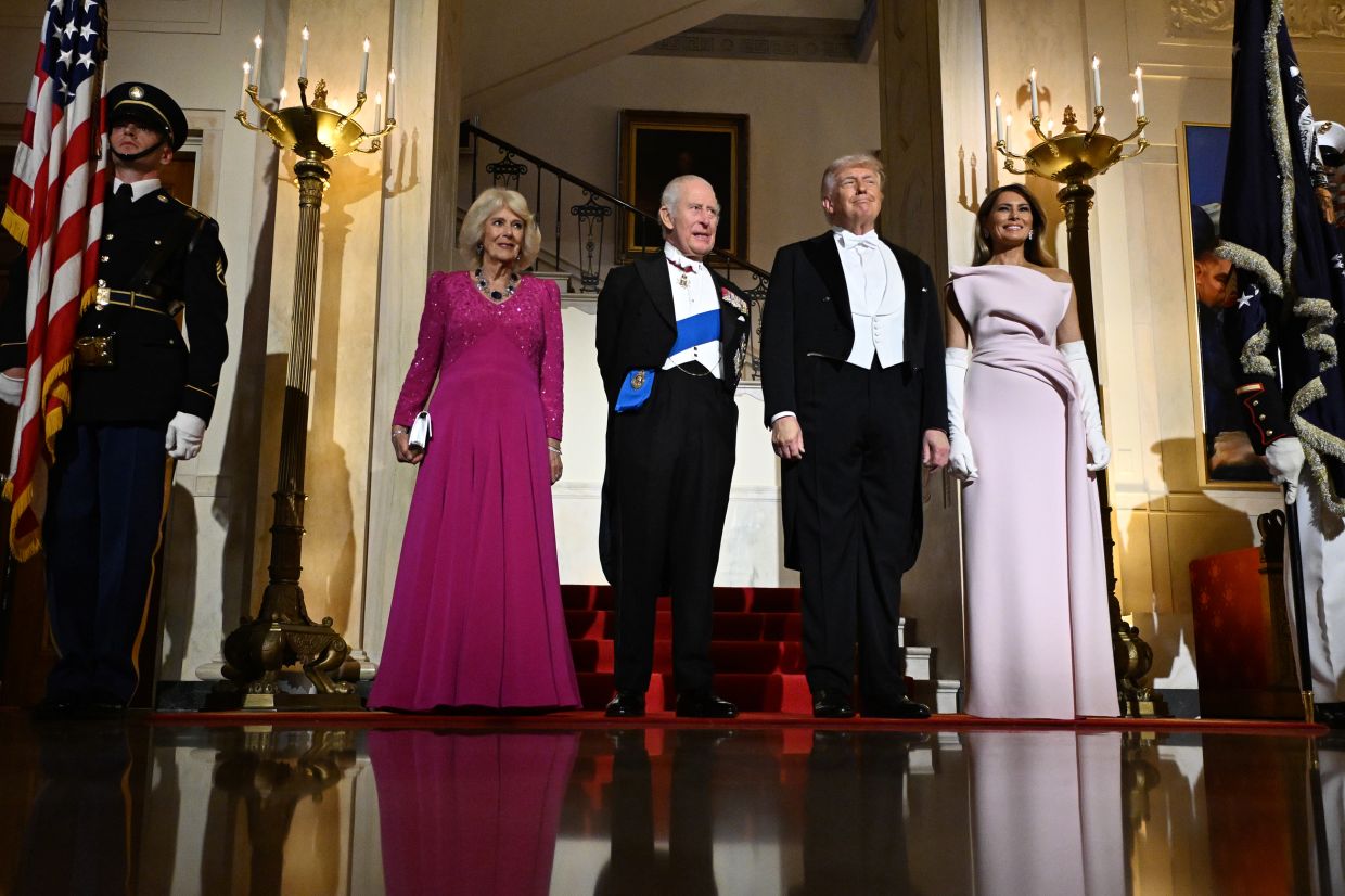 President Donald Trump and first lady Melania Trump (right), accompany King Charles and Queen Camilla to a state dinner at the White House in Washington. Photo: The New York Times
