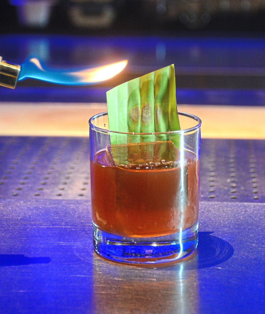 The Banana Index gets a light torching before serving, to release aromatic oils in the leaf.