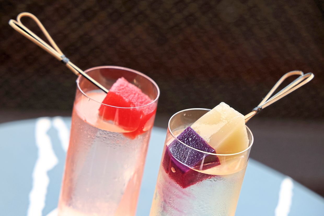The Watermelon Sugar Highball and Oolong Cha at Blue @ Sky 51.