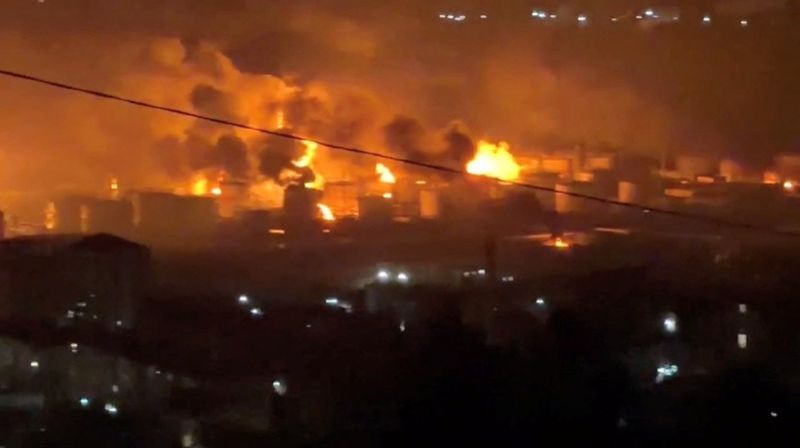 The attacks have thrown up dense black clouds over the ⁠town and caused oil slicks along the ⁠coastline, ruining the beaches of the popular resort.