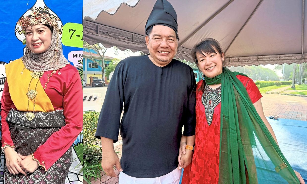 (From left) Intan Marliana with her winning traditional outfit, Kam and Liew in Malaysiana.