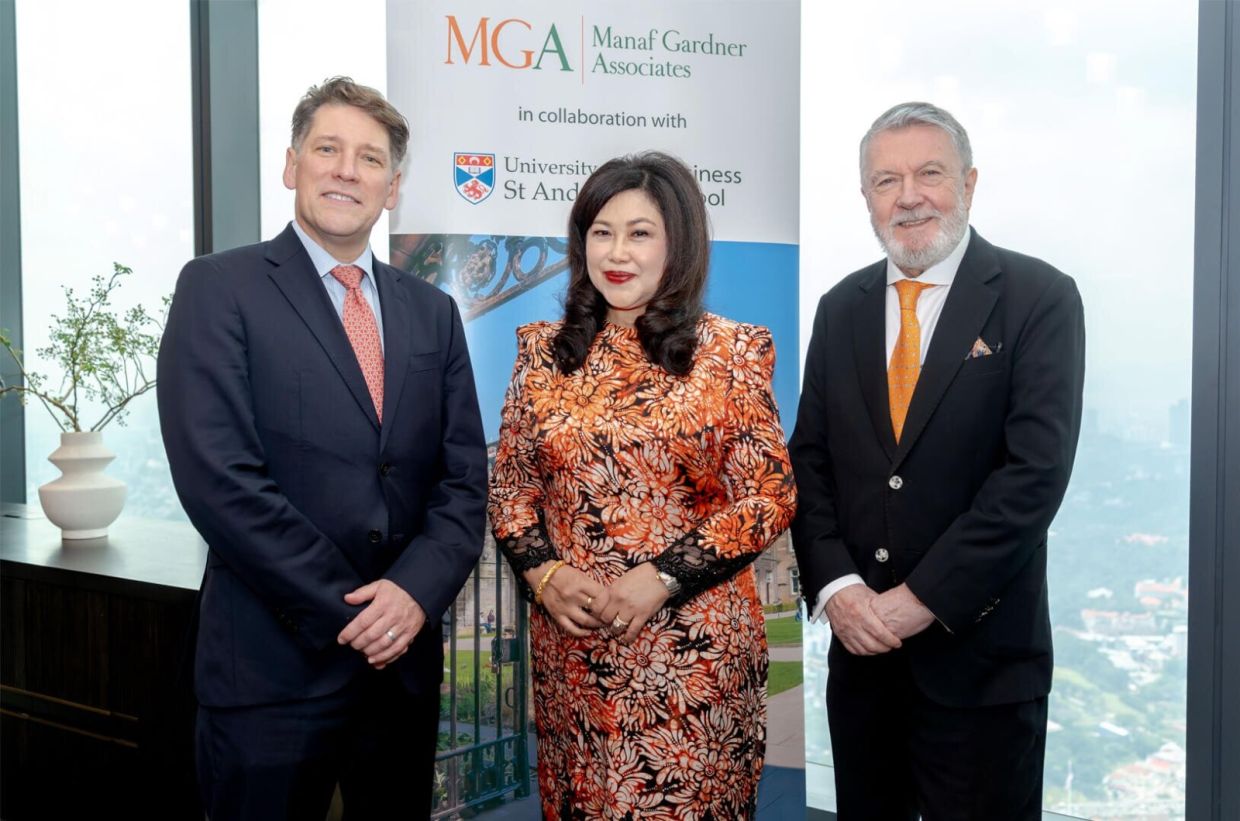 Datuk Dr Nora Manaf, Professor Dr Colyn Gardner, and Professor Mark Brewer from the University of St Andrews, during a launch in Kuala Lumpur to formalise a strategic relationship in executive education collaboration.