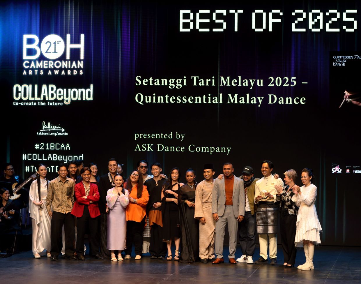 The cast of 'Setanggi Tari Melayu 2025 – Quintessential Malay Dance' by ASK Dance Company, a production weaving together the traditional Malay martial art of silat and folk dance forms, received the 'Best of 2025' award at the BCAA event in PJPAC on May 3. Photo: The Star/Chan Tak Kong 