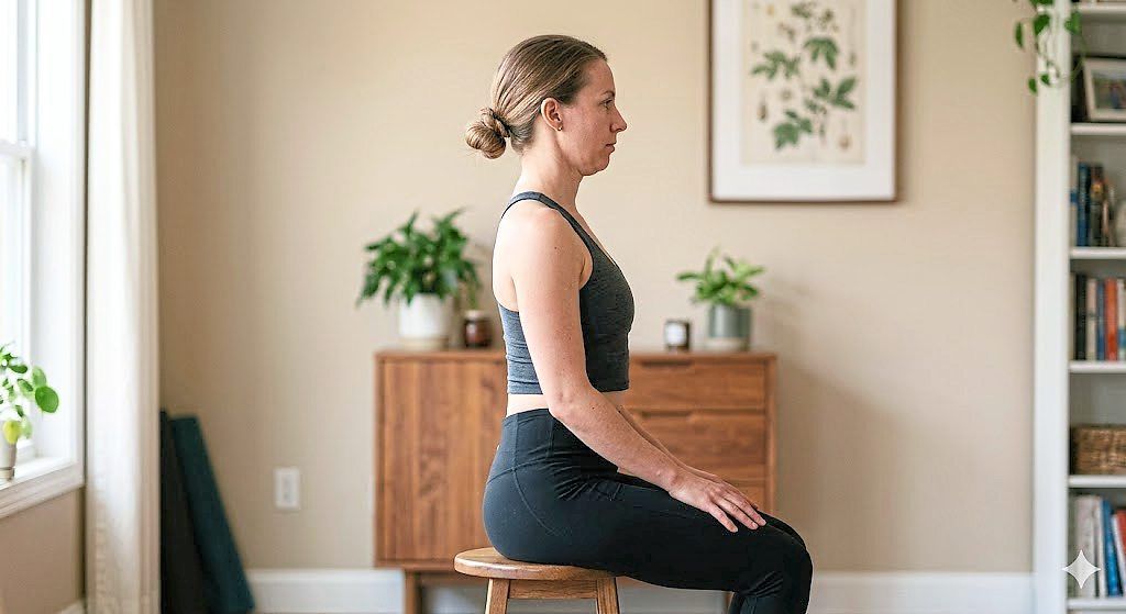 The chin-tuck exercise strengthens the deep neck flexors and corrects your forward head posture. (This visual is human-created, AI-aided)