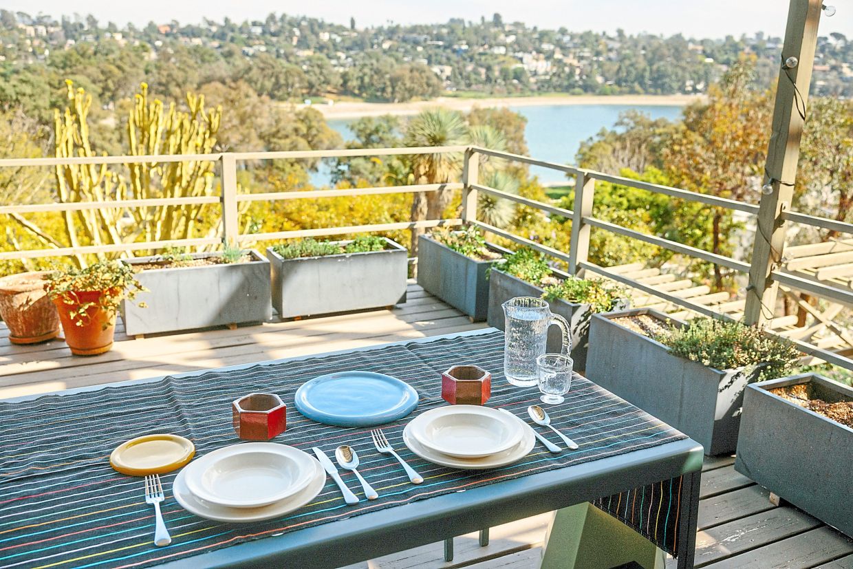 Pamer’s outdoor dining setup at her home in Los Angeles. 
