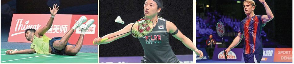 Young and fearless: (From left) India’s Ayush Shetty, South Korea’s An Se-young and France’s Alex Lanier have shown brilliant form at the Thomas-Uber Cup Finals. – AFP/Bernama