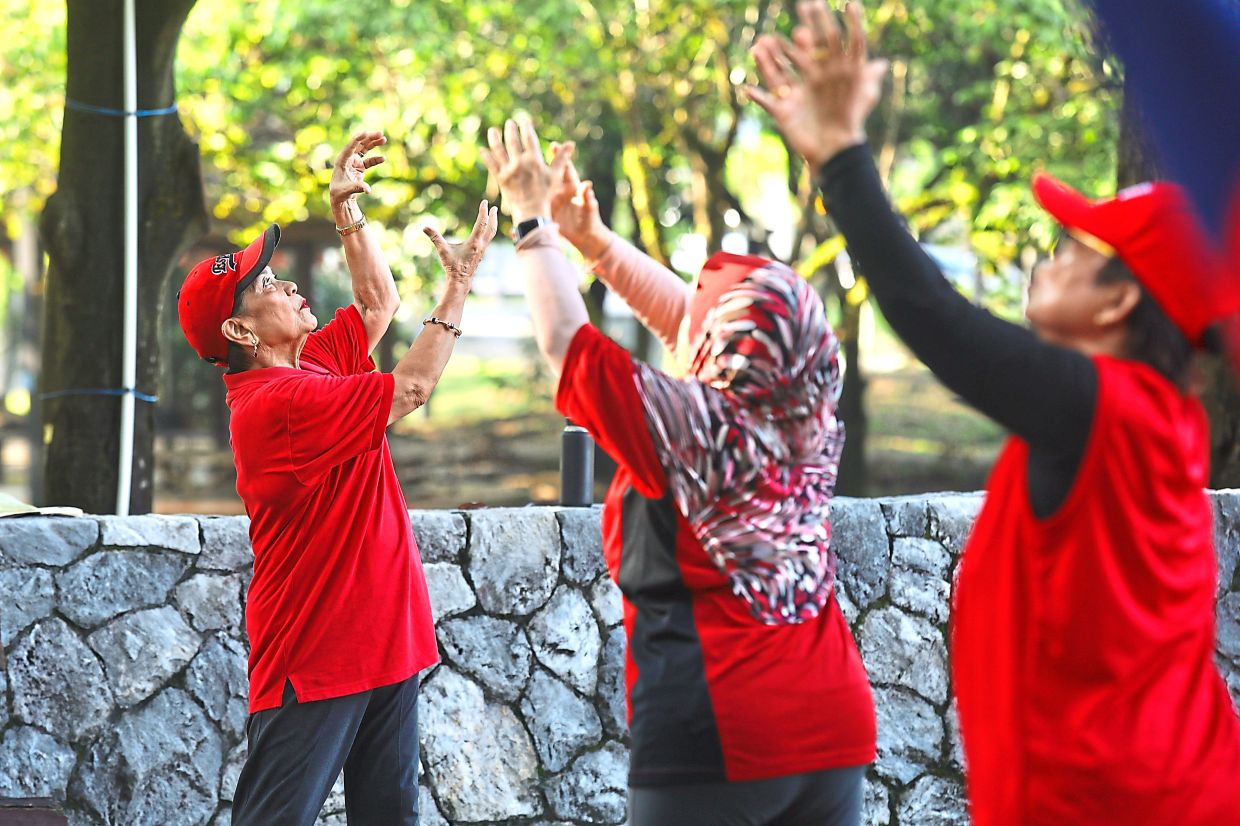 Jamilah teaching tai chi in Shah Alam. The weekly sessions at Taman Tasik Shah Alam’s west lake (left) use gentle, low-impact exercises focusing on balance, flexibility and mindfulness, and is suitable for participants of all ages and abilities.