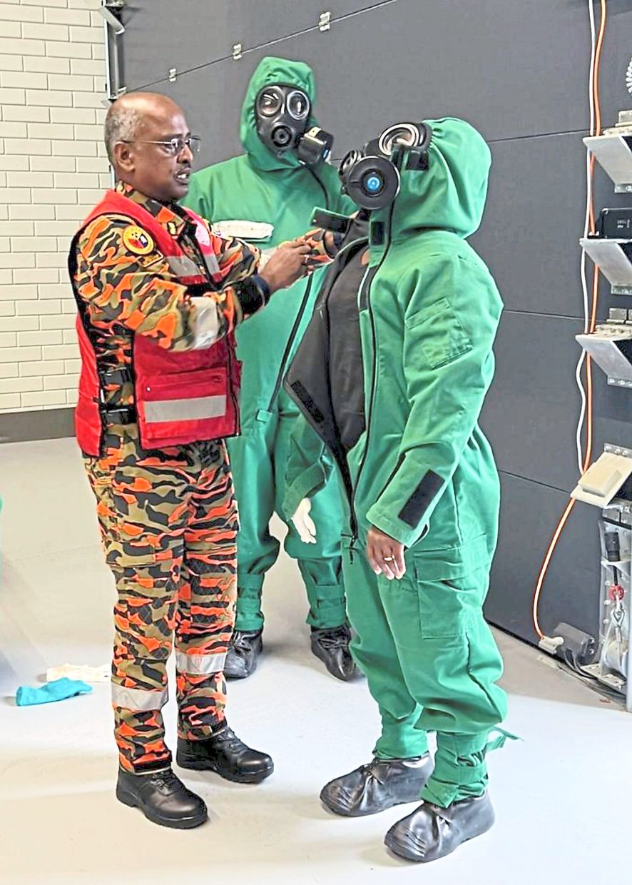 Senior Asst Fire Commissioner M. Murugiah during a training session at Organisation for the Prohibition of Chemical Weapons, The Hague.