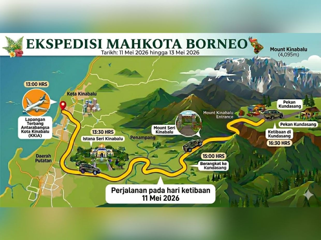 His Royal Highness will also climb Mount Kinabalu the following day, accompanied by officers and personnel from the Royal Malaysian Air Force Special Forces (Paskau) as well as close aides from the Royal Malaysia Police (PDRM).