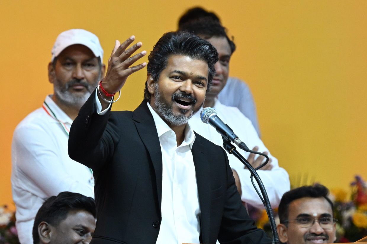 Tamilaga Vettri Kazhagam (TVK) party leader and actor-turned-politician Joseph Vijay, speaks after taking oath as chief minister of Tamil Nadu state, in Chennai, India, Sunday, May 10, 2026. -- AP Photo