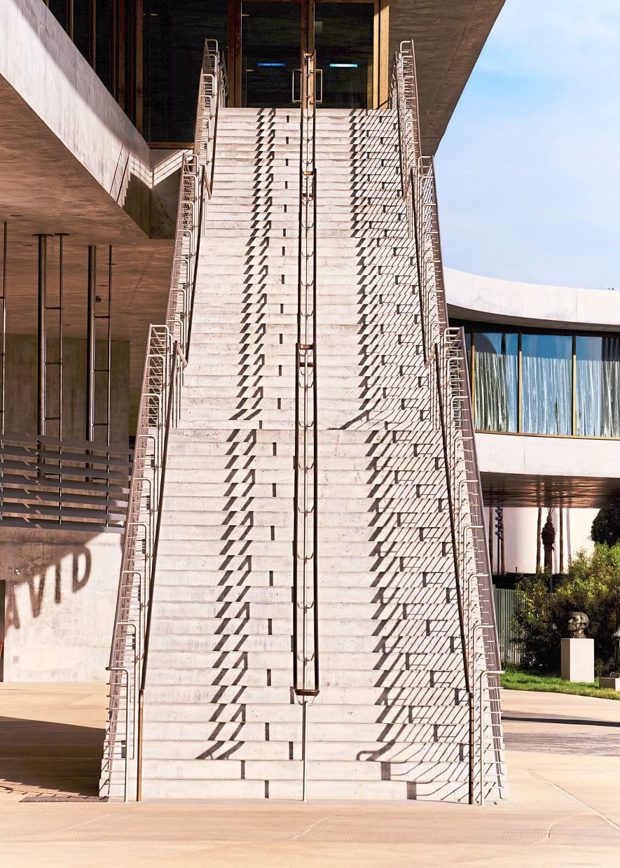 One of the two sets of stairs that lead from the plazas up to the Geffen Galleries at the Los Angeles County Museum of Art.