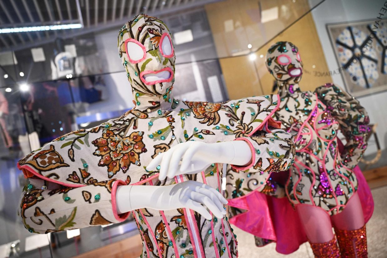 Ballet costumes for 'Because We Must (1987)' by Australian artist Leigh Bowery displayed as part of the the 'Music Is Black: A British Story' exhibition at the V&A East Museum in East London. Photo: AFP