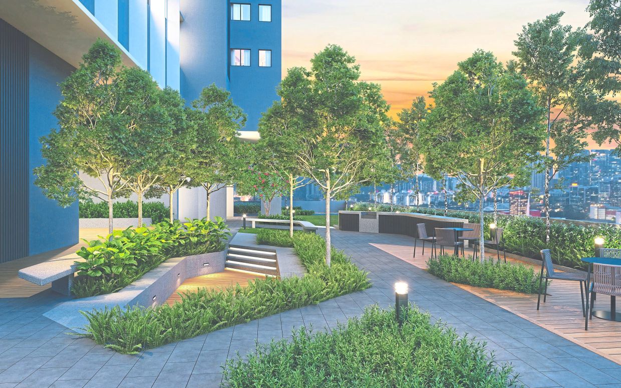 An artist's impression of the landscaped garden on level nine.