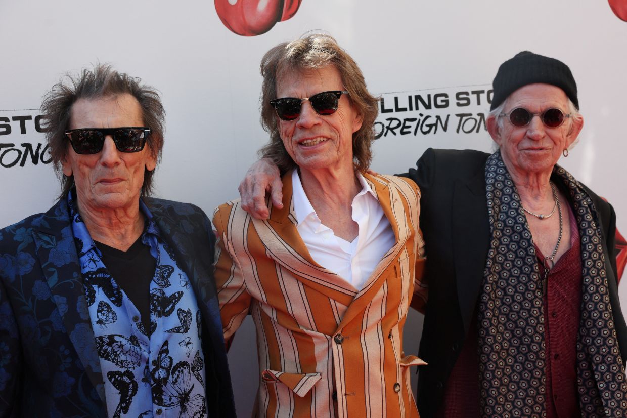 (From left) Ronnie Wood, Mick Jagger and Keith Richards pose on the red carpet during the launch of The Rolling Stones' new studio album 'Foreign Tongues' in New York City. Photo: Reuters
