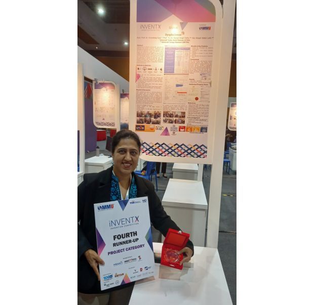 Prof Dr Kirandeep integrates AI and XR into the classroom, empowering students to become the architects of tomorrow's medical technology. She is pictured here as the Gold and Special Award winner at iNVENTX 2025 for DysphoSense, an award-winning system recognised for its contribution to Sustainable Development Goals.