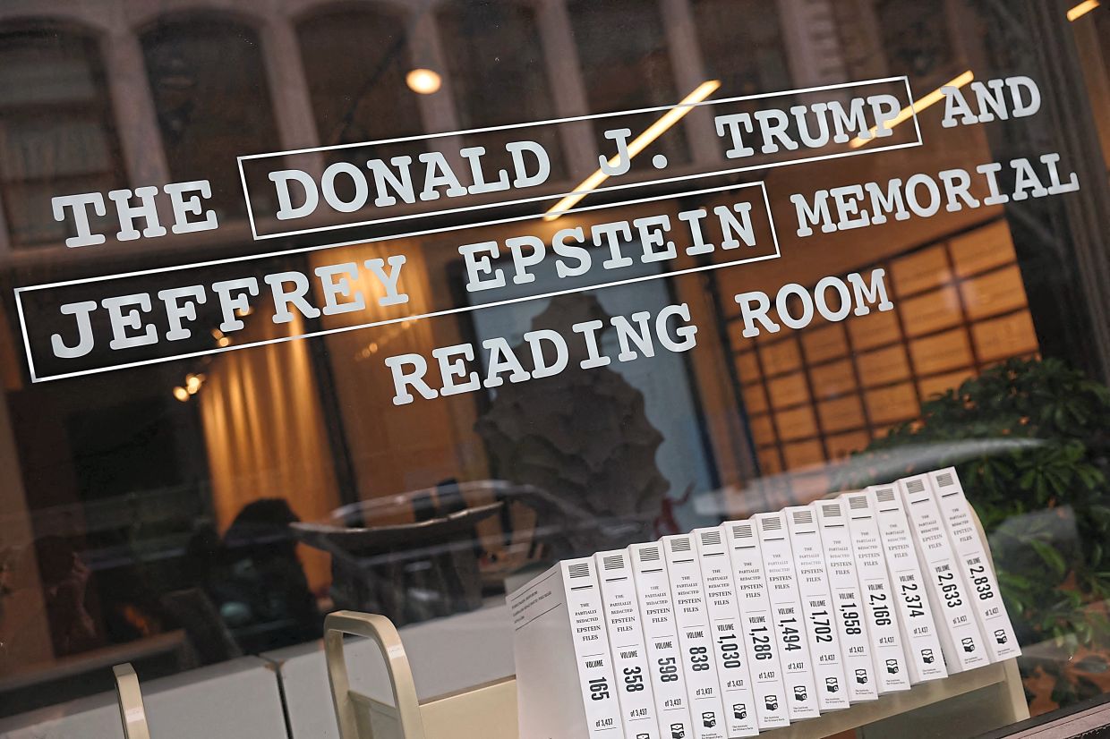An exterior view shows the 'Donald J Trump and Jeffrey Epstein Memorial Reading Room' exhibition in New York. Photo: AFP