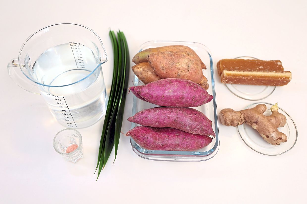 Ingredients for sweet potato ginger soup.