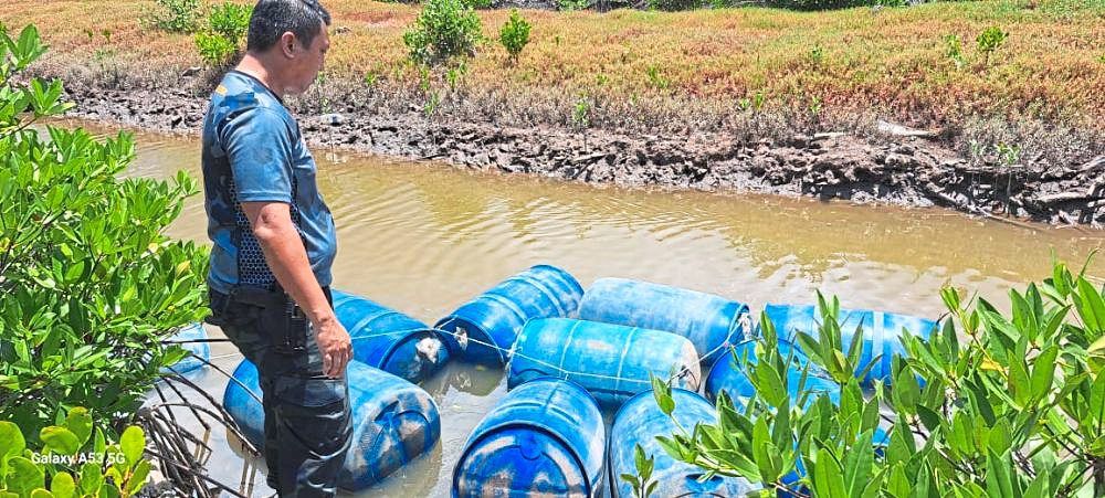 A total of 18 drums filled with petrol believed to have been misappropriated were found floating at the river mouth of Kampung Pagasonin at Sabah’s northern Pitas district during an integrated Op Tiris 4.0 operation.