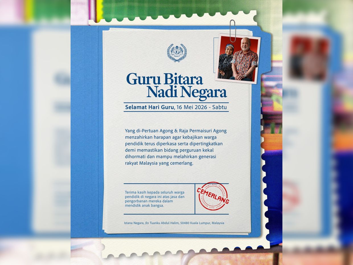 Their Majesties Sultan Ibrahim and Raja Zarith Sofiah, King and Queen of Malaysia, extended Teachers Day greetings to all educators in the country in appreciation of their contributions and sacrifices in educating the nation's children.