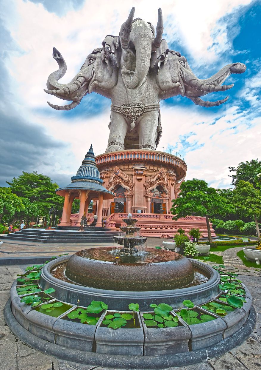 Erawan Museum features an enormous three-headed elephant sculpture as part of its facade.