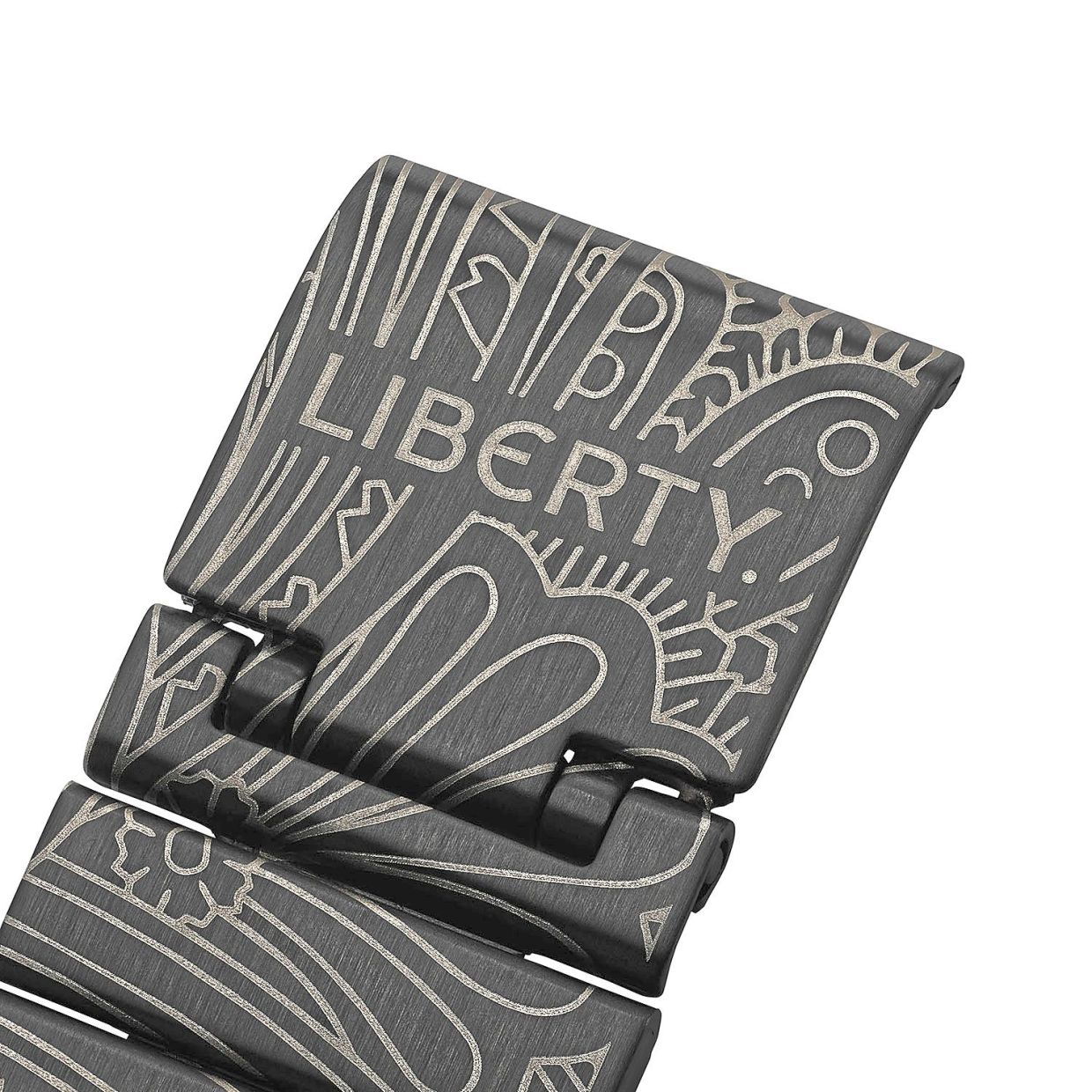 The clasp is engraved with the Liberty logo.