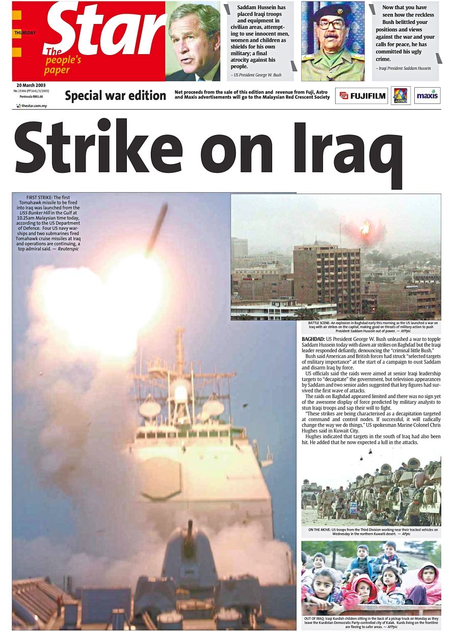 The Star published a 16-page Special War edition on March 20, 2003.