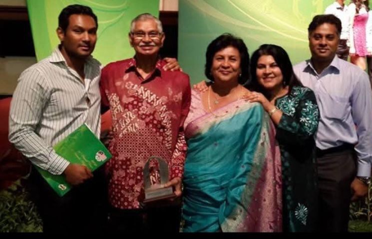 Lovely family: From left Dr Nolan Arulraj (son), Michael Arulraj, Renny Simon Samuel (wife), Adrienne Arulraj (daughter) and Valentine Siva Jr (son-in-law).