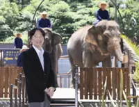 Crown Prince Akishino inspects elephant being cared for at zoo in Japan’s Chiba Prefecture