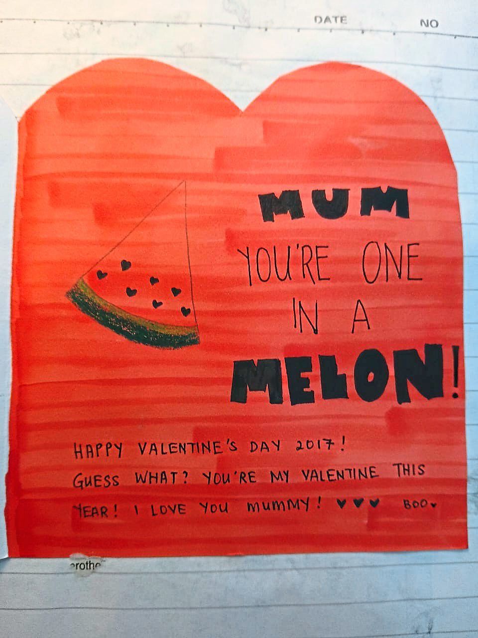 A Valentine's Day note from the writer's third daughter, Cheng.