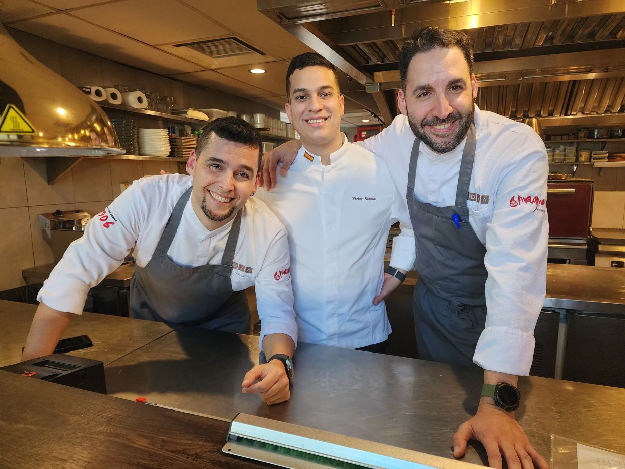 Santos (centre) has been instrumental in bringing in numerous Galician Michelin-starred chefs to KL in the past few months. Pictured here are cousins Guzman and Sotomayor. Photo: ABIRAMI DURAI/The Star