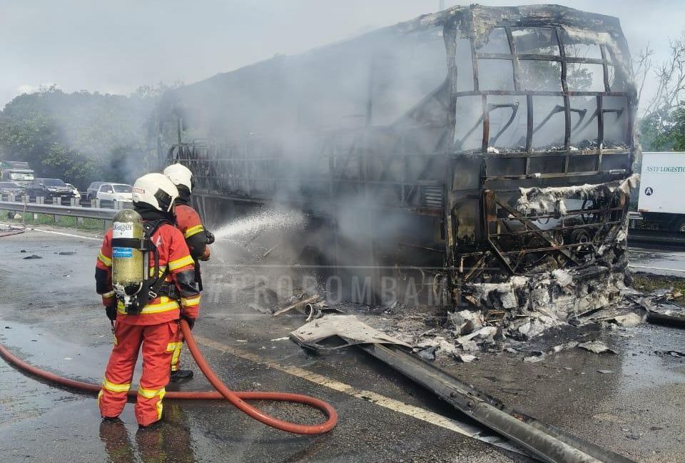 The Melaka Fire and Rescue Department said the blaze caused about 70 per cent damage to the bus, and that all 17 passengers escaped unscathed.