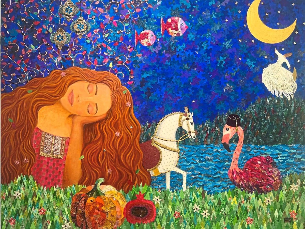 Tulika’s artwork 'Istanbul Dreams' (2021), fashioned from acrylic paint and fabric collage on canvas. Photo: Tulika Prakash