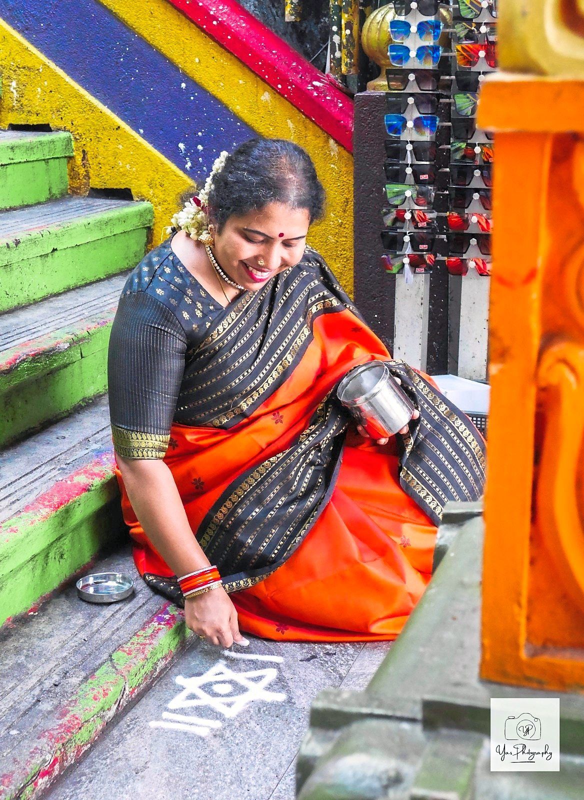 Dr Kasturi also draws kolams at temples as an offering.