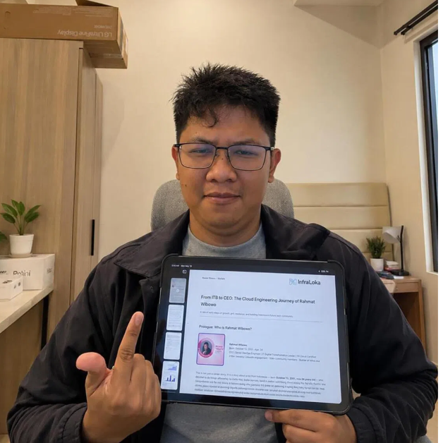 Entrepreneur Rahmat Wibowo with the 16-page pitch of himself as a romantic partner that he posted on LinkedIn. - Courtesy of Rahmat Wibowo
