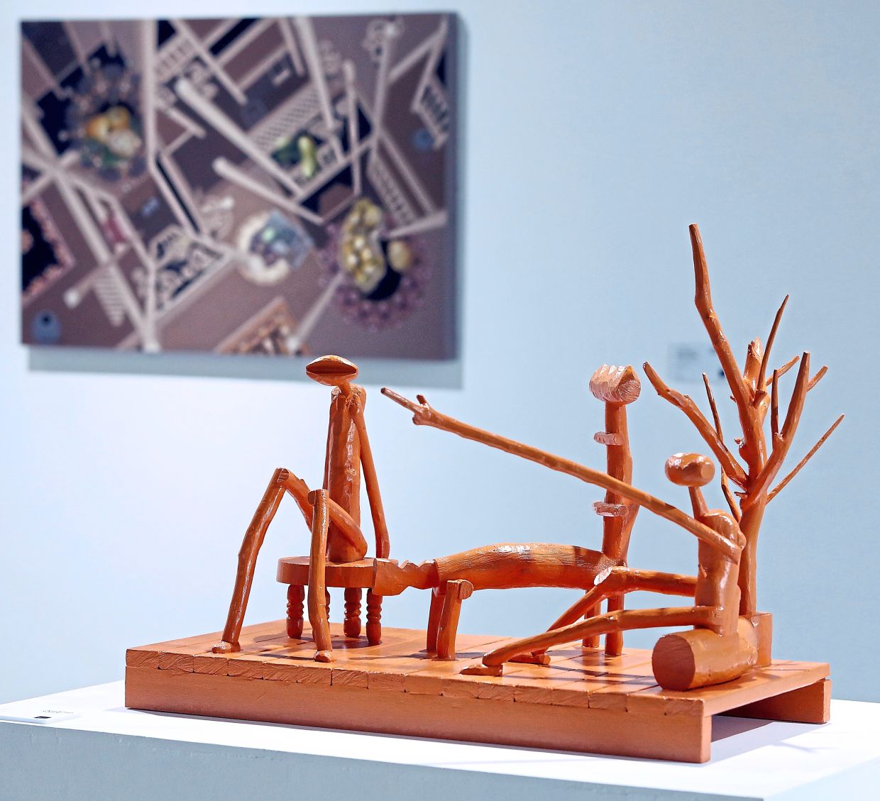 The 'Inherited Souls' exhibition, running until May 31, features 27 wall and floor sculptures from Tengku Sabri alongside 20 paintings from Mastura. Photo: The Star/Azlina Abdullah 