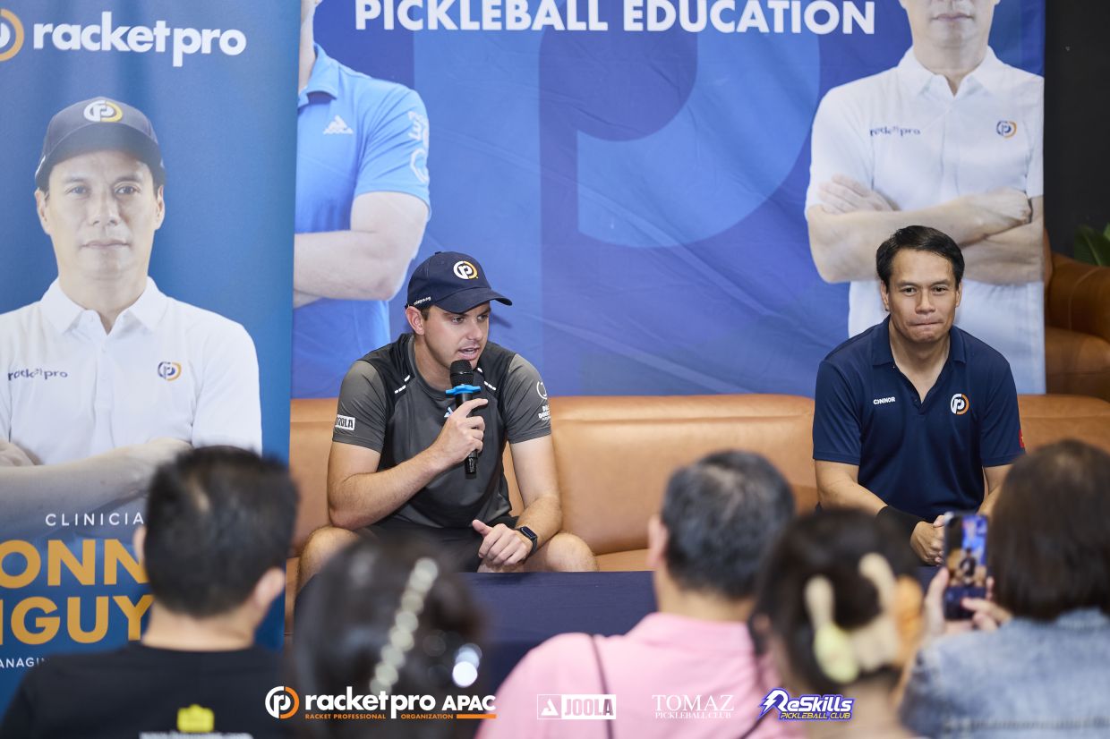 RPO Global Technical Director Collin Johns (left) and RPO APAC MD Connor Nguyen talking to the media during the press conference on Sunday (May 24, 2026). -- Photo: RacketPro APAC Pickleball Tour 2026 – Malaysia Leg