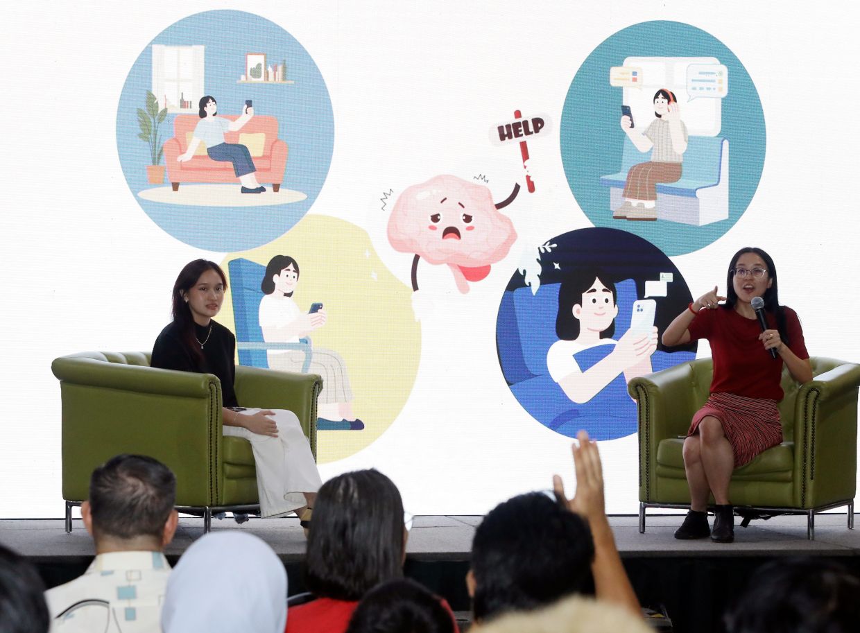 Tan (right) suggested that people create phone-free zones in their home, as well as putting the phone on silent or sleep mode during bedtime, in order to break the habit of constantly reaching for the phone.