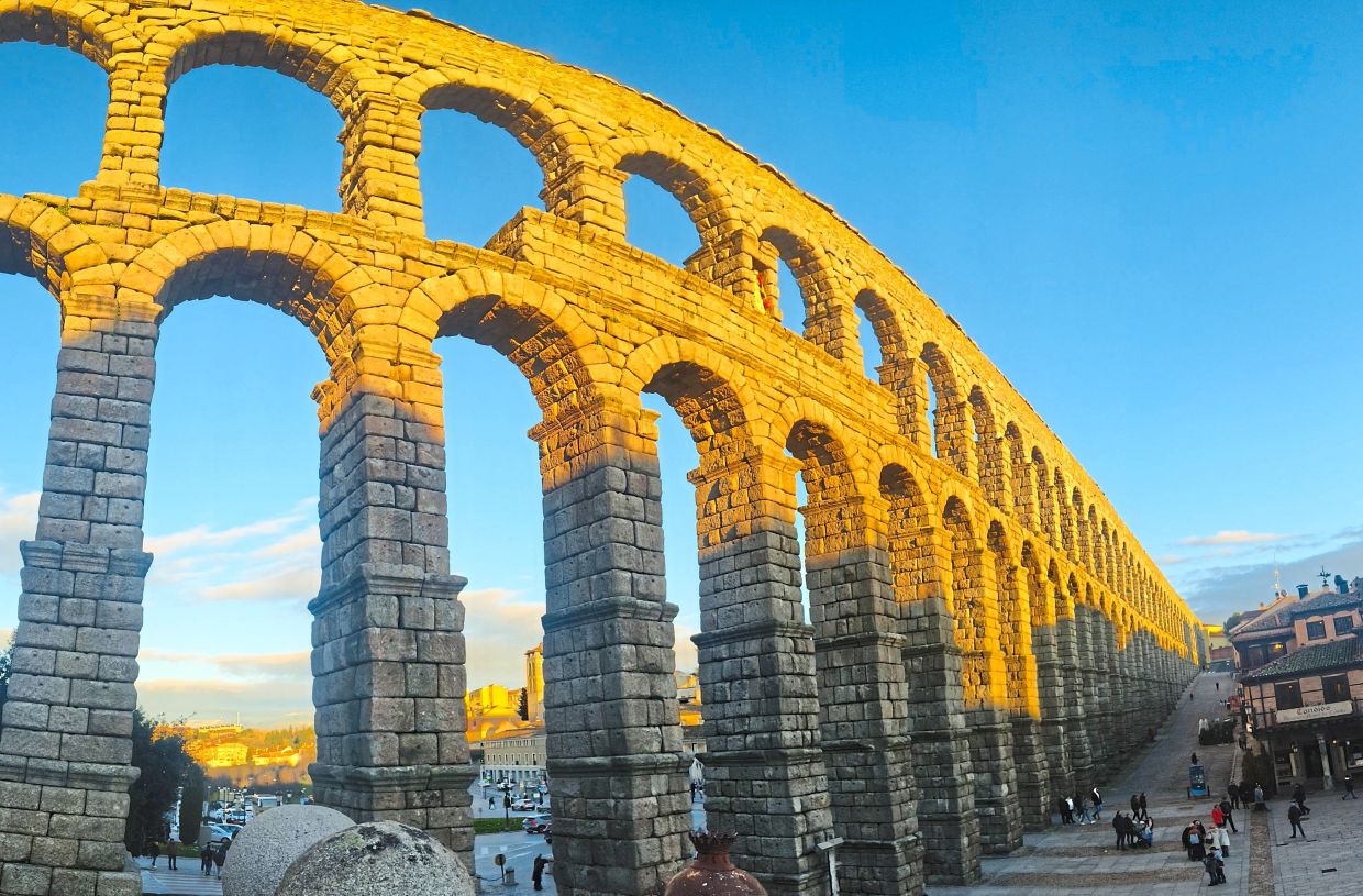 The Roman Aqueduct during sunset.