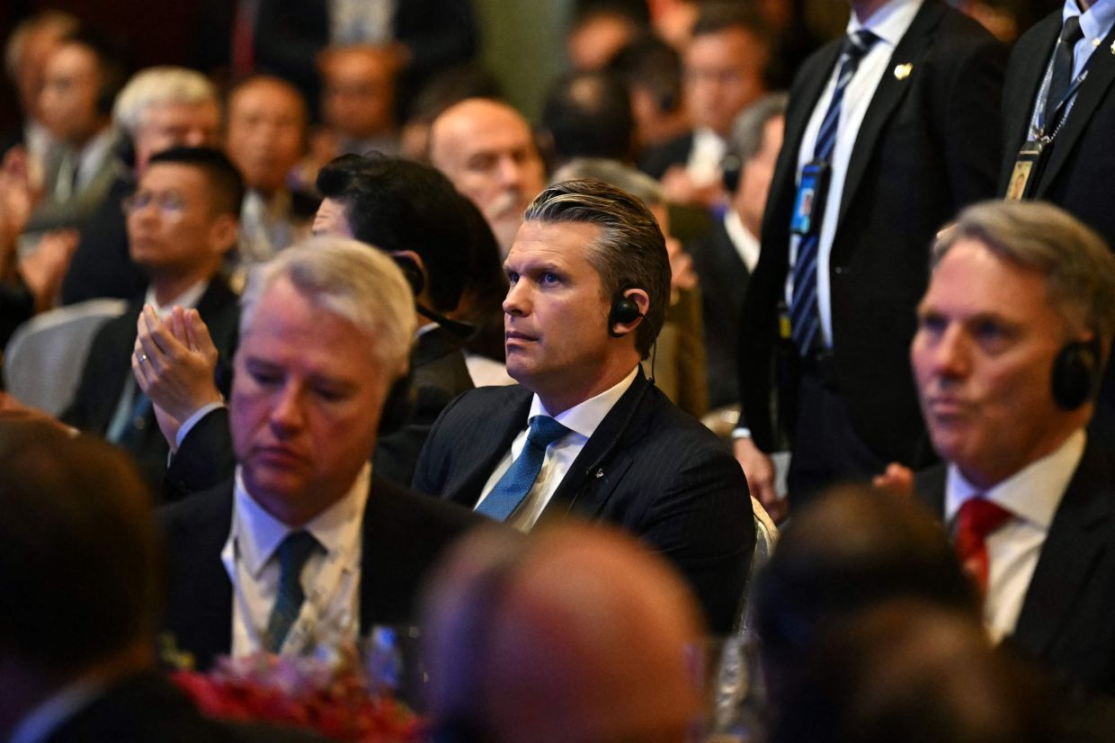 US Secretary of Defense Pete Hegseth (centre) attends the 23rd Shangri-La Dialogue summit in Singapore on Friday, May 29, 2026. -- Photo by JAM STA ROSA / AFP