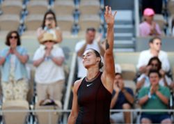 Tennis-Top seed Sabalenka survives first set wobble to beat Jacquemot