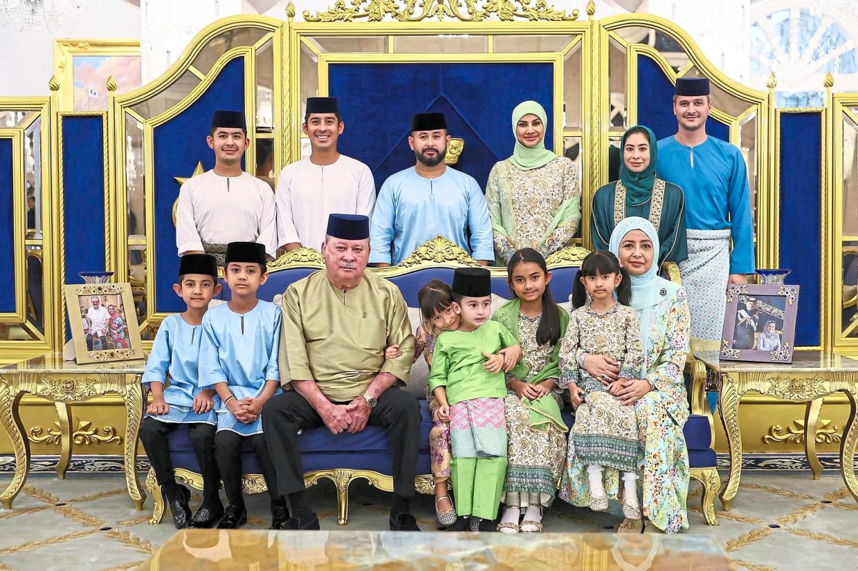 Sultan Ibrahim and Raja Zarith Sofiah with their children and grandchildren during a Hari Raya Aidiladha gathering at Istana Bukit Serene, Johor Baru, on May 27. — All photos from Royal Press Office