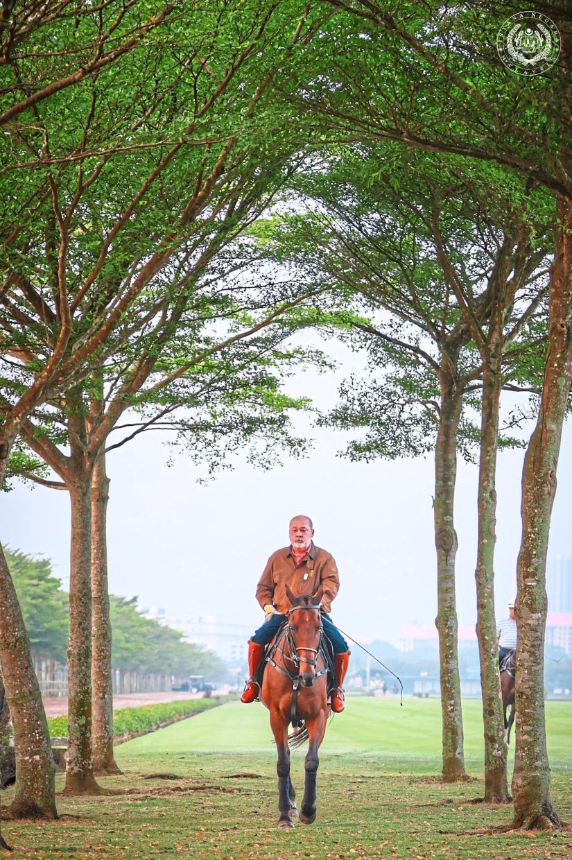 The King enjoying a horse riding session at Istana Pasir Pelangi, Johor Baru, in July 2025.
