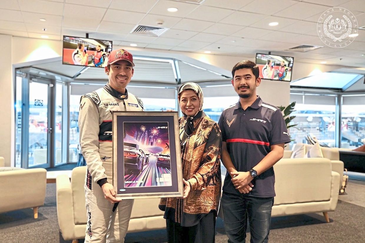 Her Majesty with her sons Tunku Panglima Johor Tunku Abdul Rahman (left) and Tunku Putera Johor Tunku Abu Bakar, who raced under the Johor Motorsports Racing Team at the Asian Le Mans Series in Abu Dhabi on Feb 9 this year. — All photos from Sultan Ibrahim Sultan Iskandar’s Facebook page