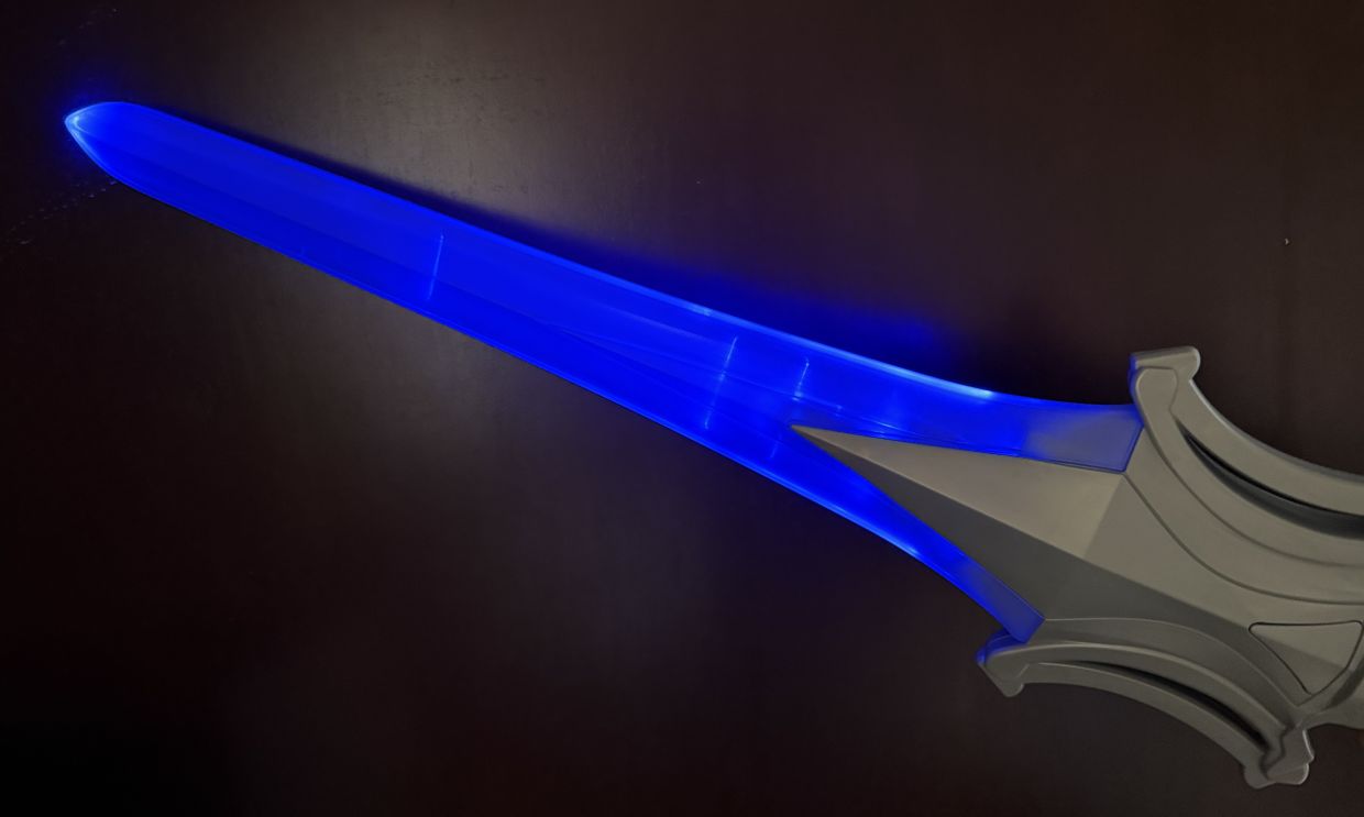 The sword's blue glow is one of the coolest features of the toy.