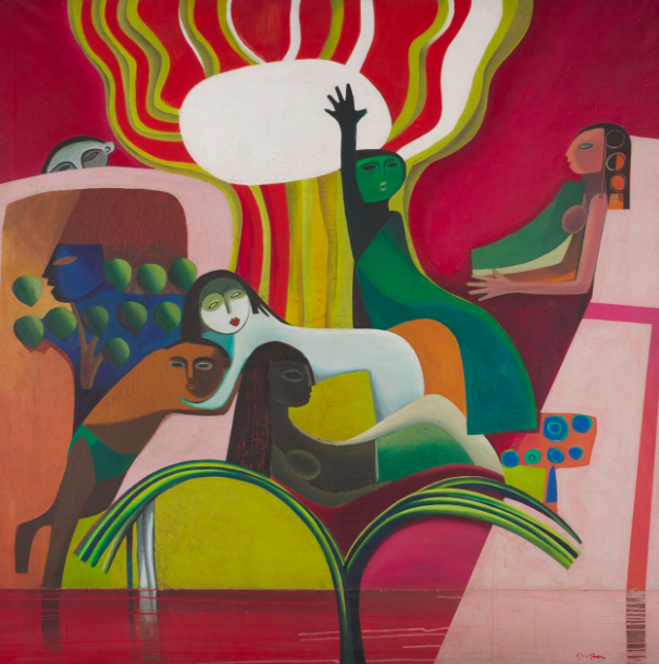 Khoo’s 'Children Of The Sun, a large-scale 230cm by 230cm canvas commissioned for the Singapore Conference Hall in 1965, is now part of the National Gallery Singapore collection. Photo: National Gallery Singapore