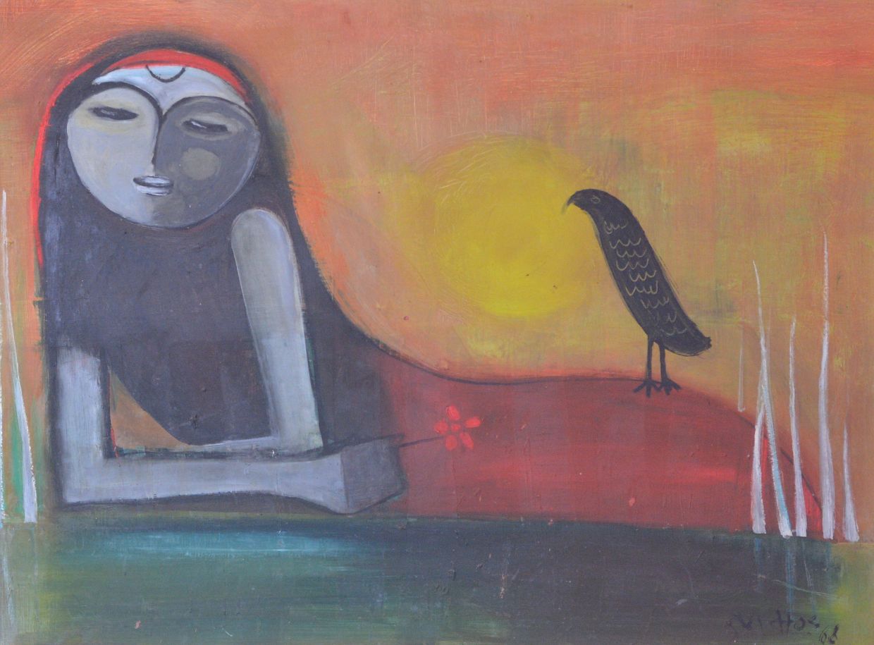 A 1968 oil on canvas piece by Khoo titled 'Girl With A Flower'. Photo: The Star/Filepic 