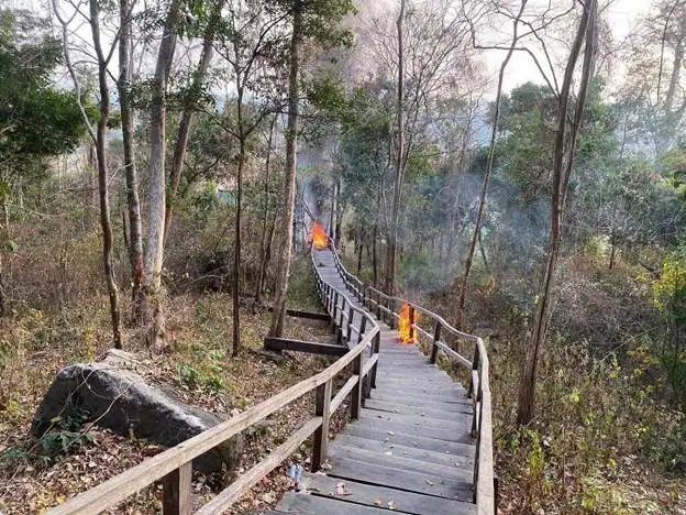 A series of deliberate fires were set on the wooden staircase. - Photo: Facebook