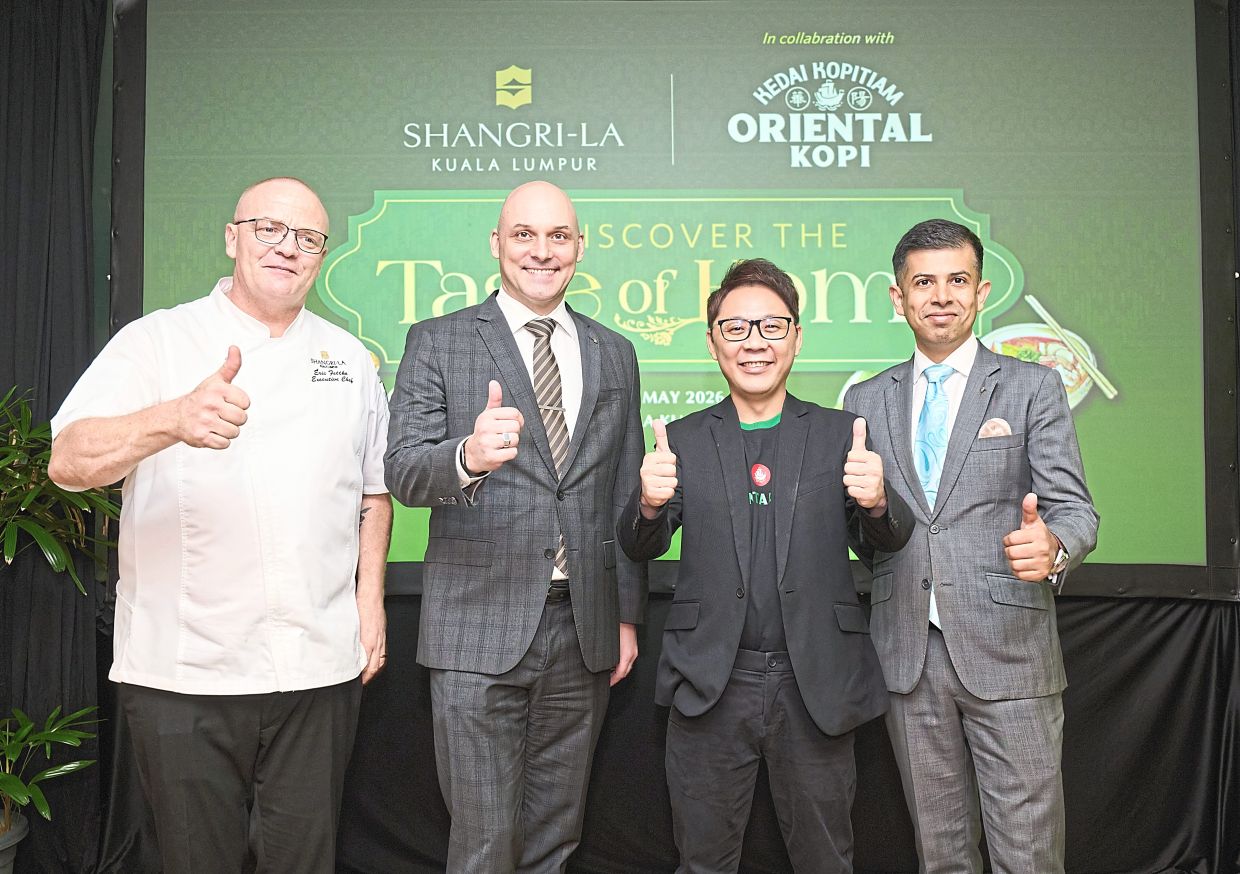Chan (second from right) with (from left) Shangri-La Kuala Lumpur executive chef Eric Fettke, general manager Daniel Kaeflein and resident manager Somik Banerjee at the launch of the ‘Rediscover the Taste of Home’ menu. — Photo courtesy of Shangri-La Kuala Lumpur